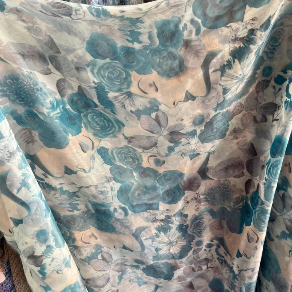 kain sifon sutra motif bunga bahan gamis halus lembut