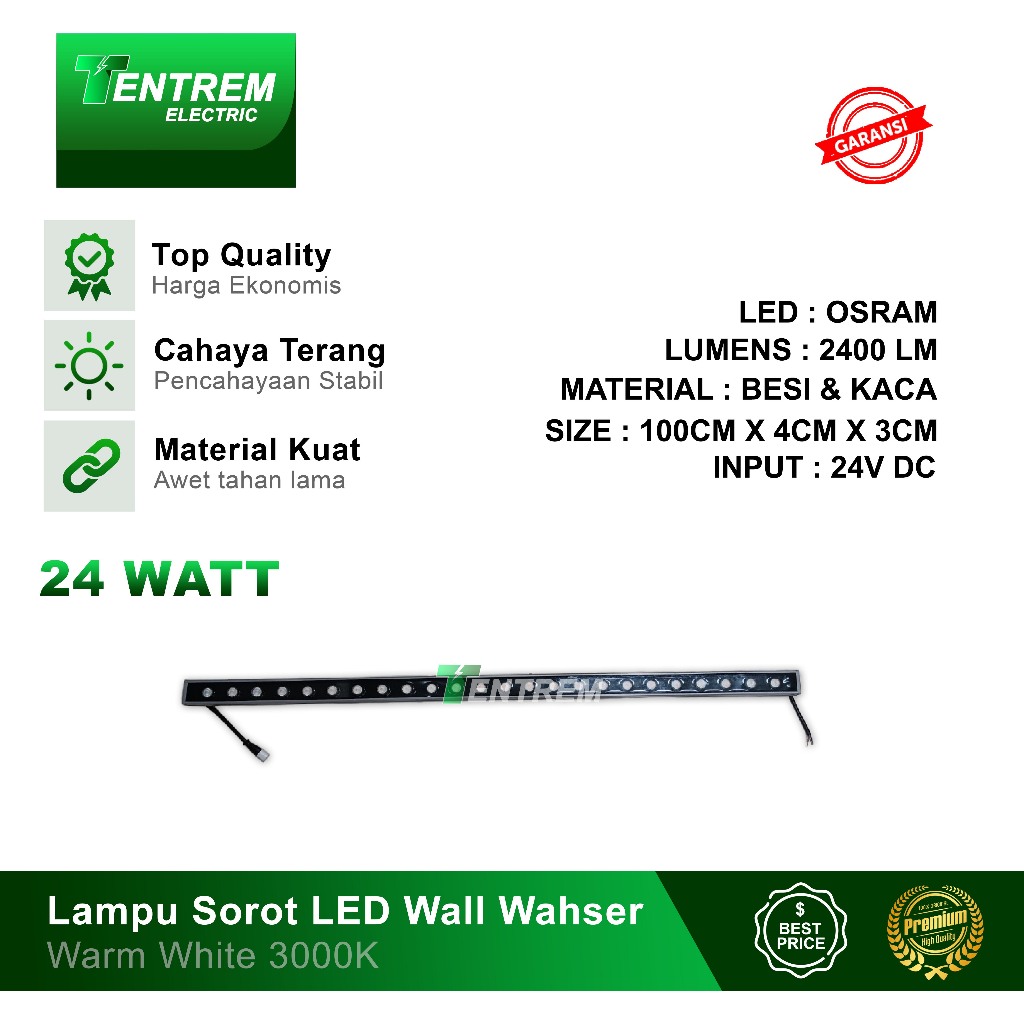 Lampu Sorot LED 24W Wall Washer DC 24V Super Terang