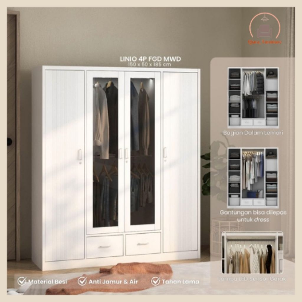 Lemari besi 4 pintu+Laci dan LED - Linio 4P - Pira