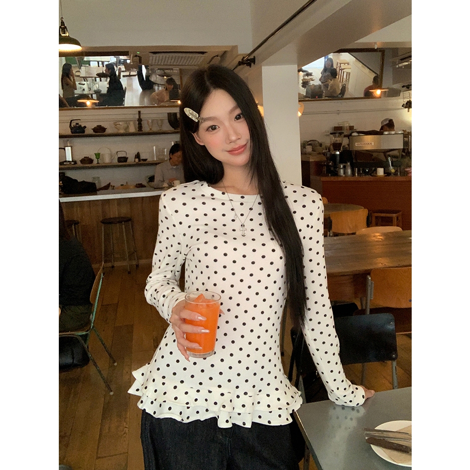 2TOYOUNG Kaos | Pakaian Wanita | Atasan Wanita | Coquette Top | Polkadot