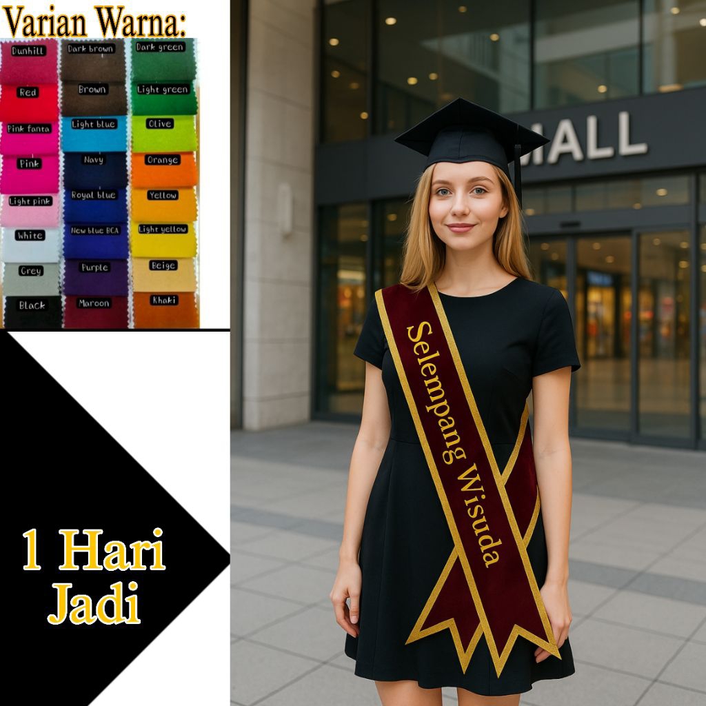 Jlterang Selempang Wisuda Custom Nama Bordir Premium - Hitam, Maroon, Navy, Putih