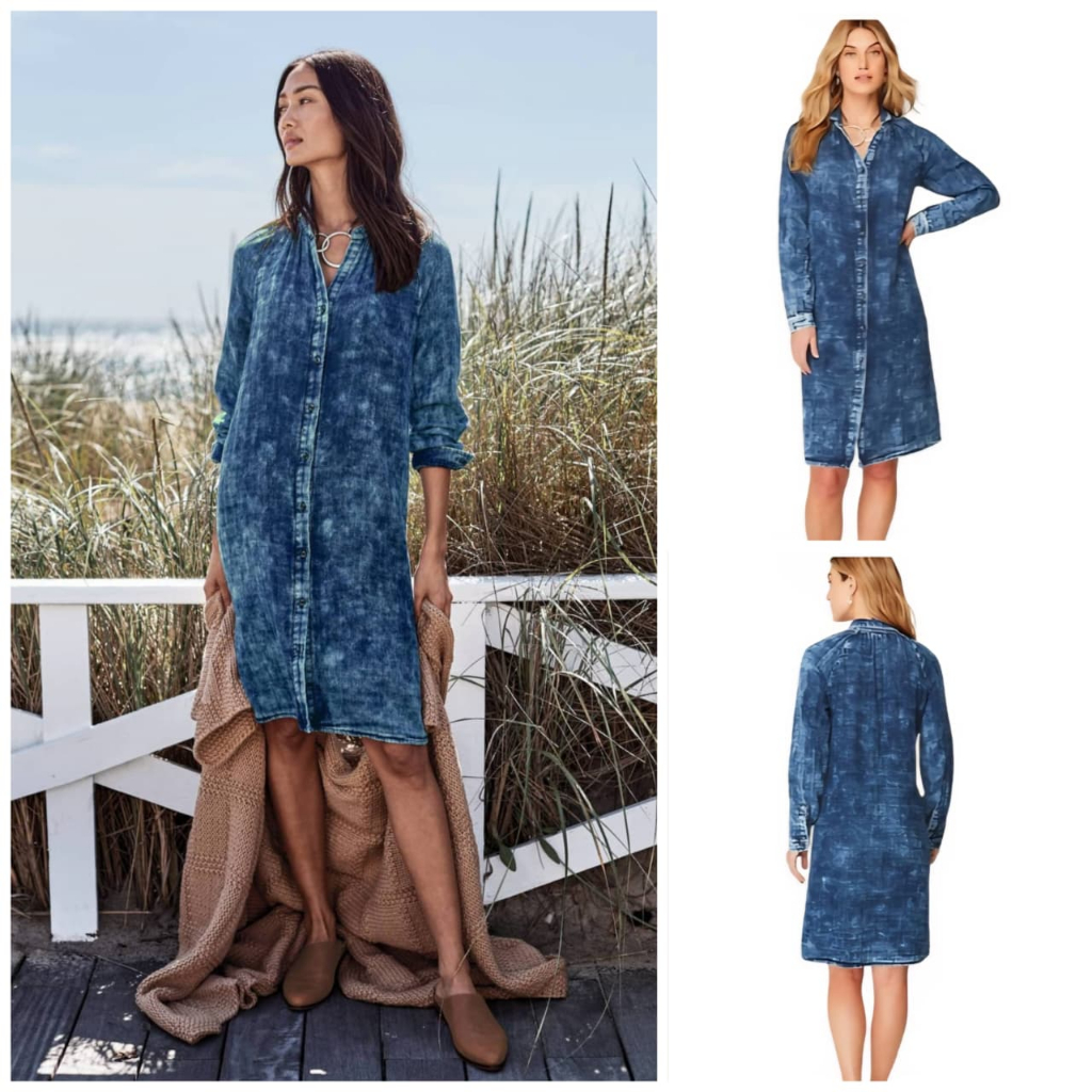 Dress J.Jill  Indigo Long Sleeve Button-Down Shirtdress Denim Dress