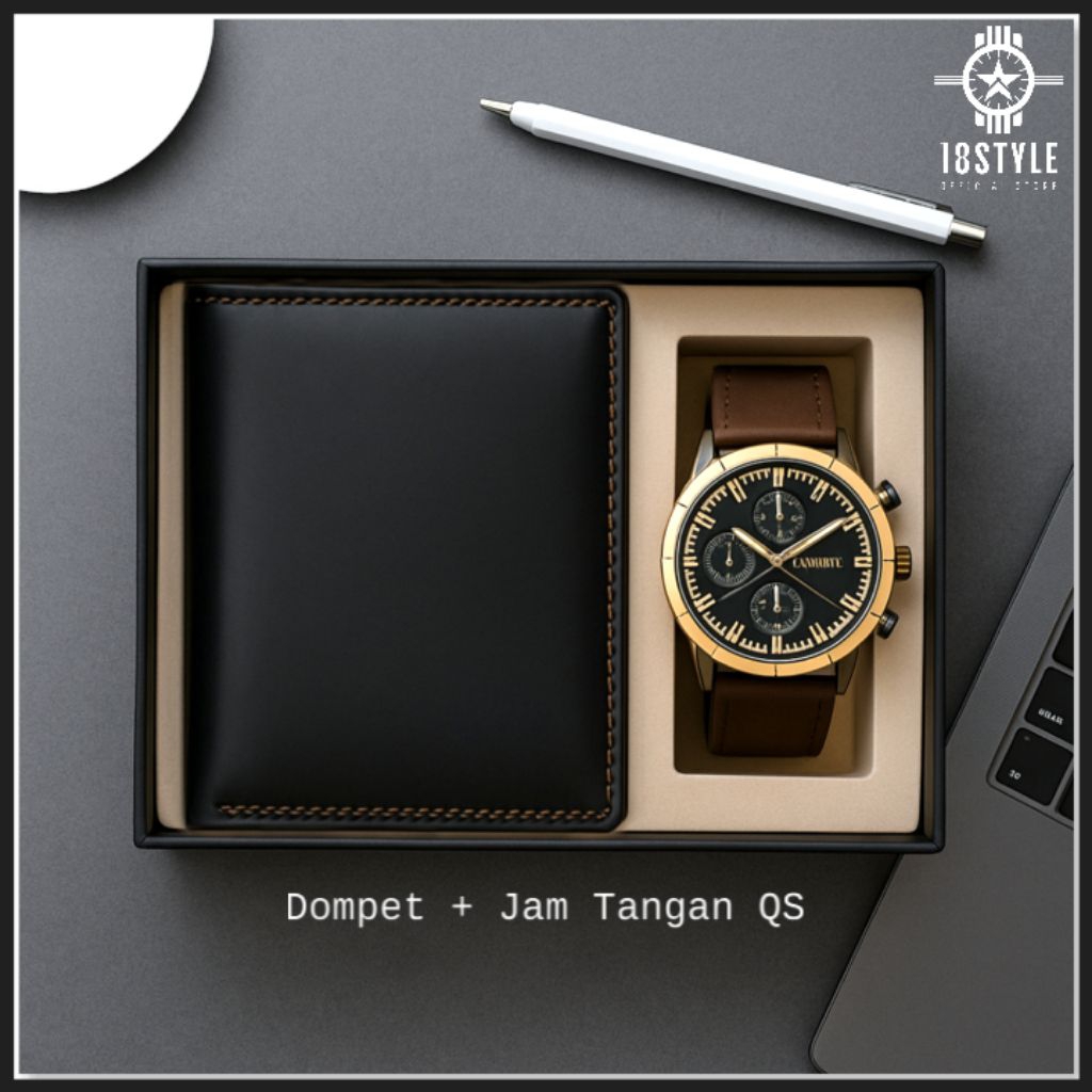 PAKET 2IN1 DOMPET LIPAT PANJANG 3/4 KULIT TEBAL SET DOMPET DAN JAM TANGAN QUICKSILVERS DOMPET LIPAT 