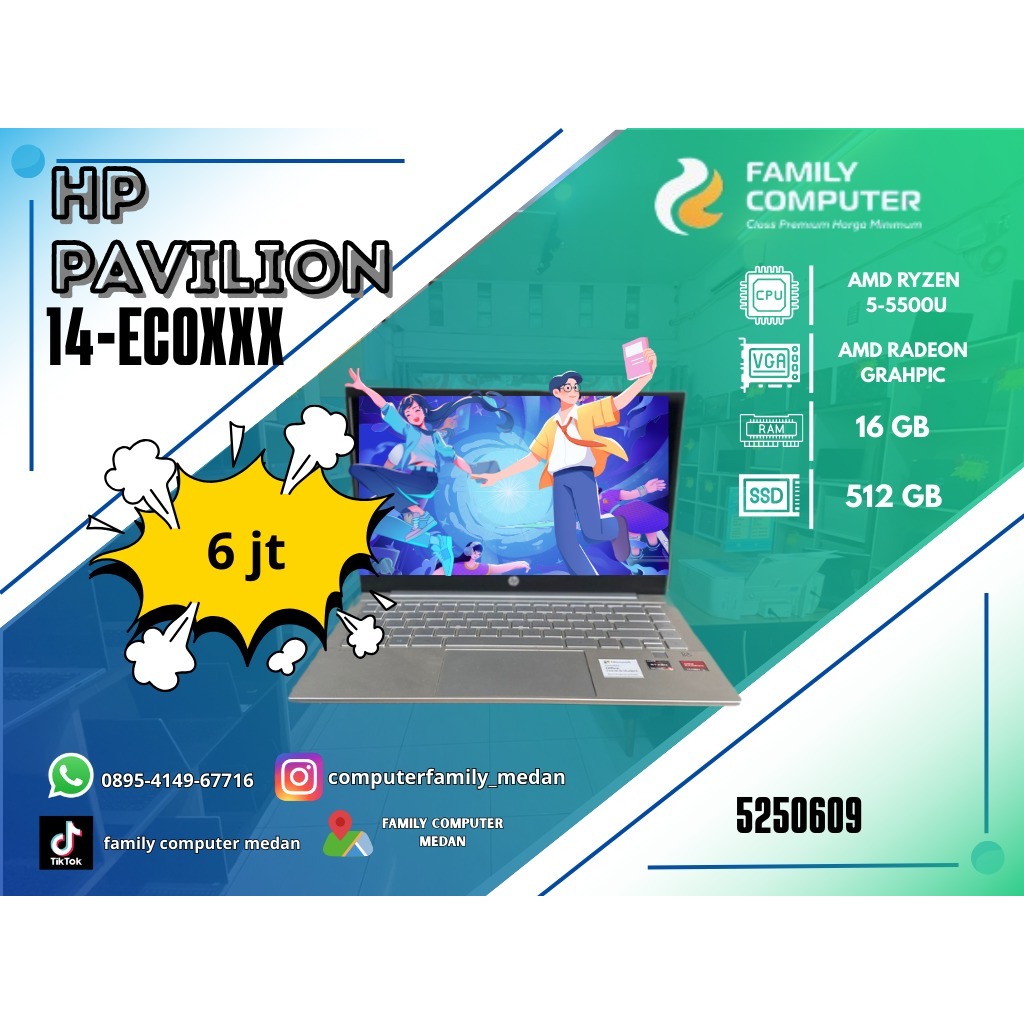 HP PAVILION 14-ECOXXX | AMD RYZEN 5-5500U | AMD RADEON GRAPHIC | 16GB | 512GB