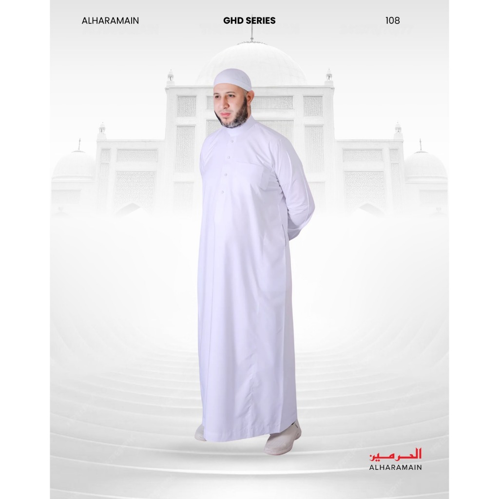 AL Haramain Jubah / Gamis Pria Dewasa Slimfit Manset Premium Series (108) | Putih | Putih Tulang