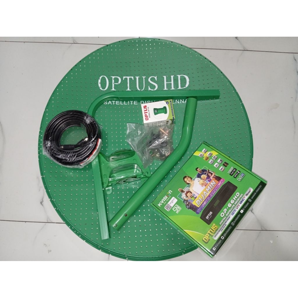 FULL SET || Dish Odu Optus Hijau Bolong 60cm + Rcv Optus Hd 66 (LENGKAP)