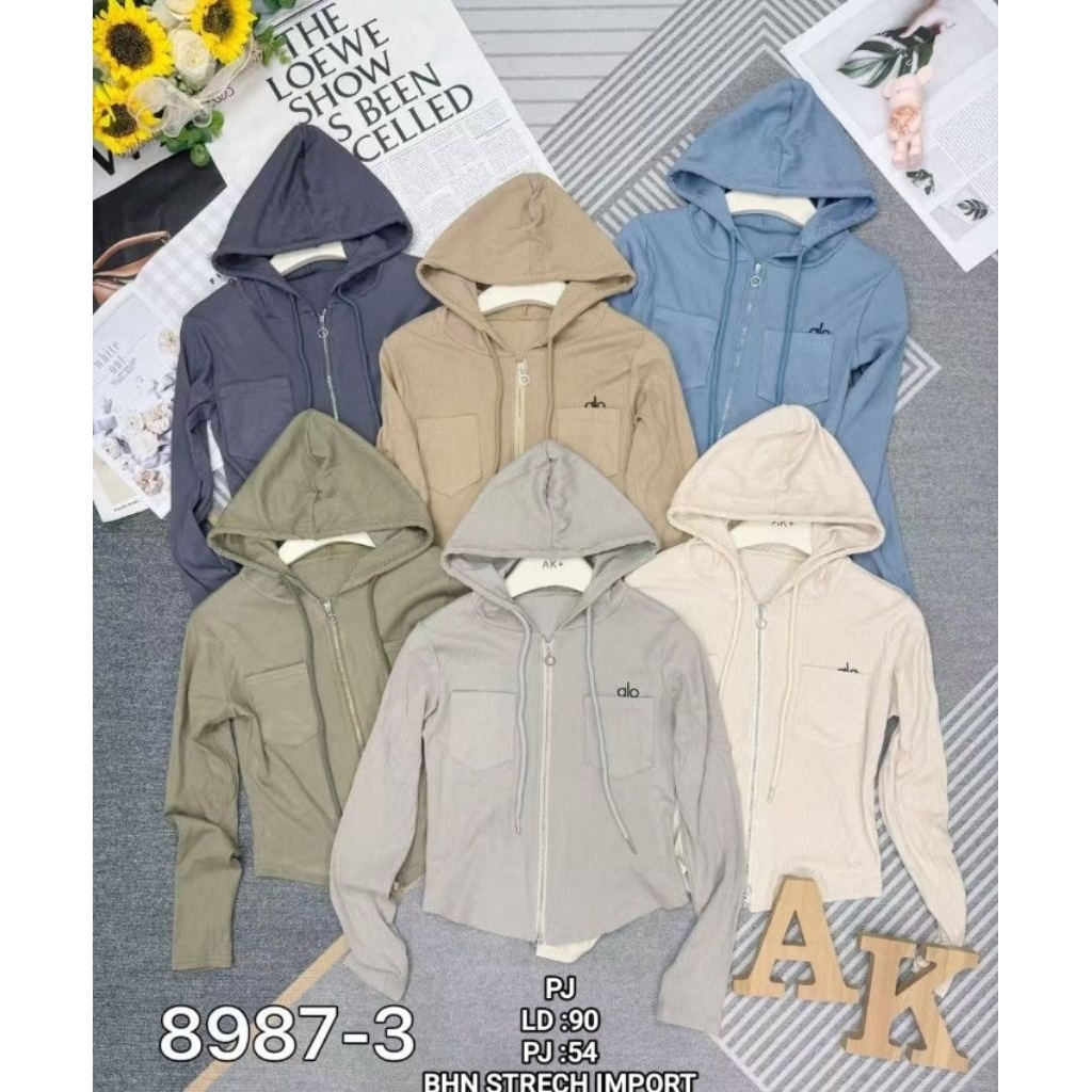 ATASAN KAOS CROP LENGAN PANJANG IMPORT / KAOS RAJUT HALUS PJG ZIPPER BORDIR IMPOR KATUN KOREAN STYLE