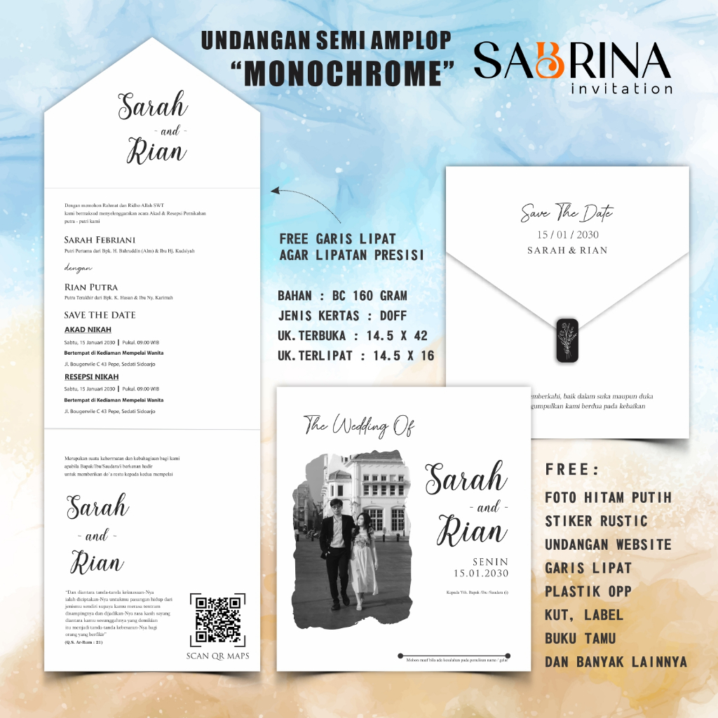 Undangan Amplop Pernikahan Matte / Free Foto / Nsaprint / Undangan Semi Amplop / Undangan Lipat Tiga