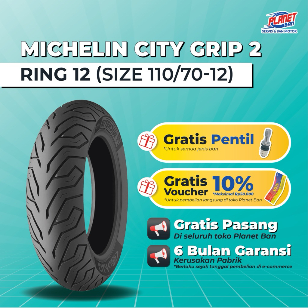 Ban Motor Ring 12 - 110/70 Michelin City Grip 2 TUBELESS (Ban Motor Fazzio, Filano, Vespa Matic)