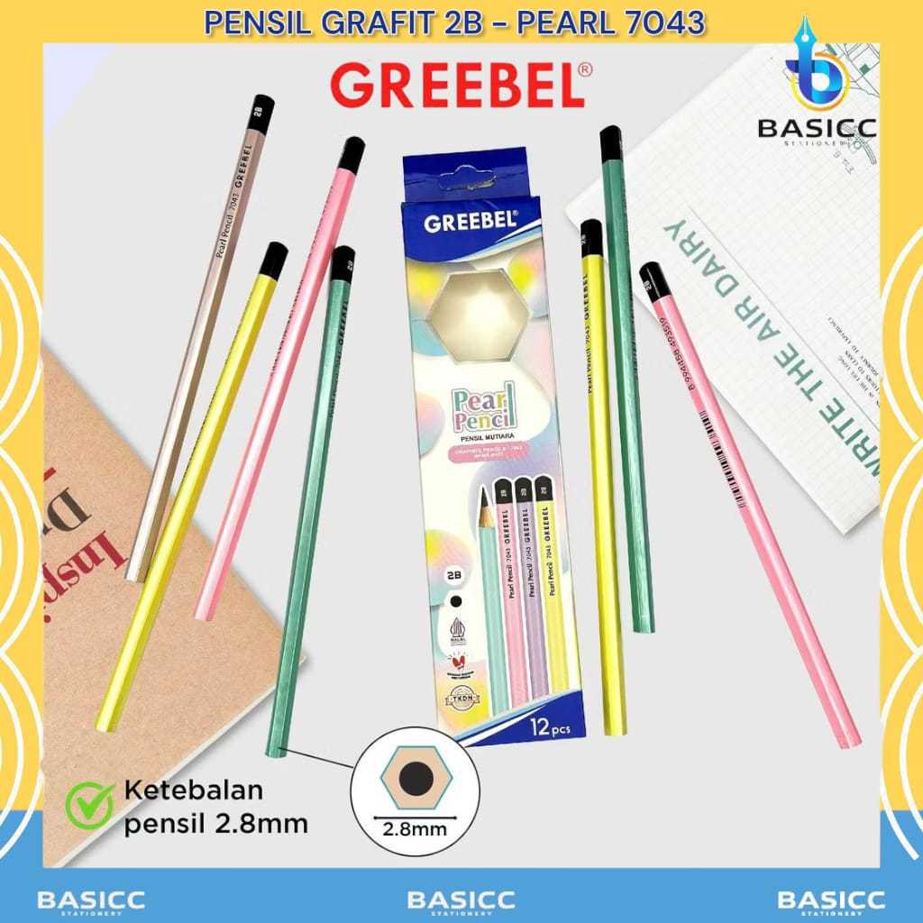 

Greebel Pensil Tulis Grafit Kayu 2B Pearl - 7043 Alat Tulis Sekolah | @ 1 Pak=12 Pencil