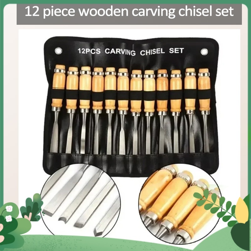12-piece  sharp woodworking chisel set  (with roll-up bag)  for fine woodworking and carving project