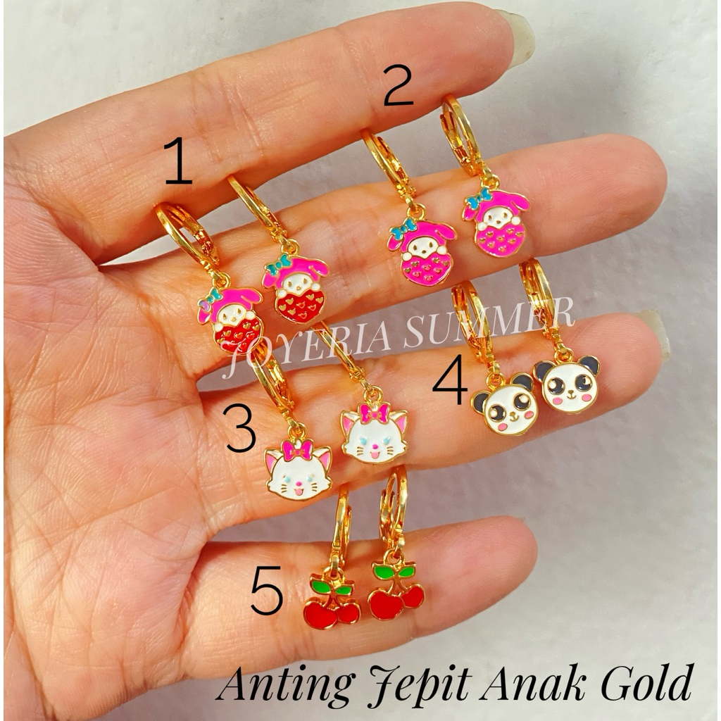 Joyeria Anting Jepit karakter my melody panda marie cherry warna emas anak anak