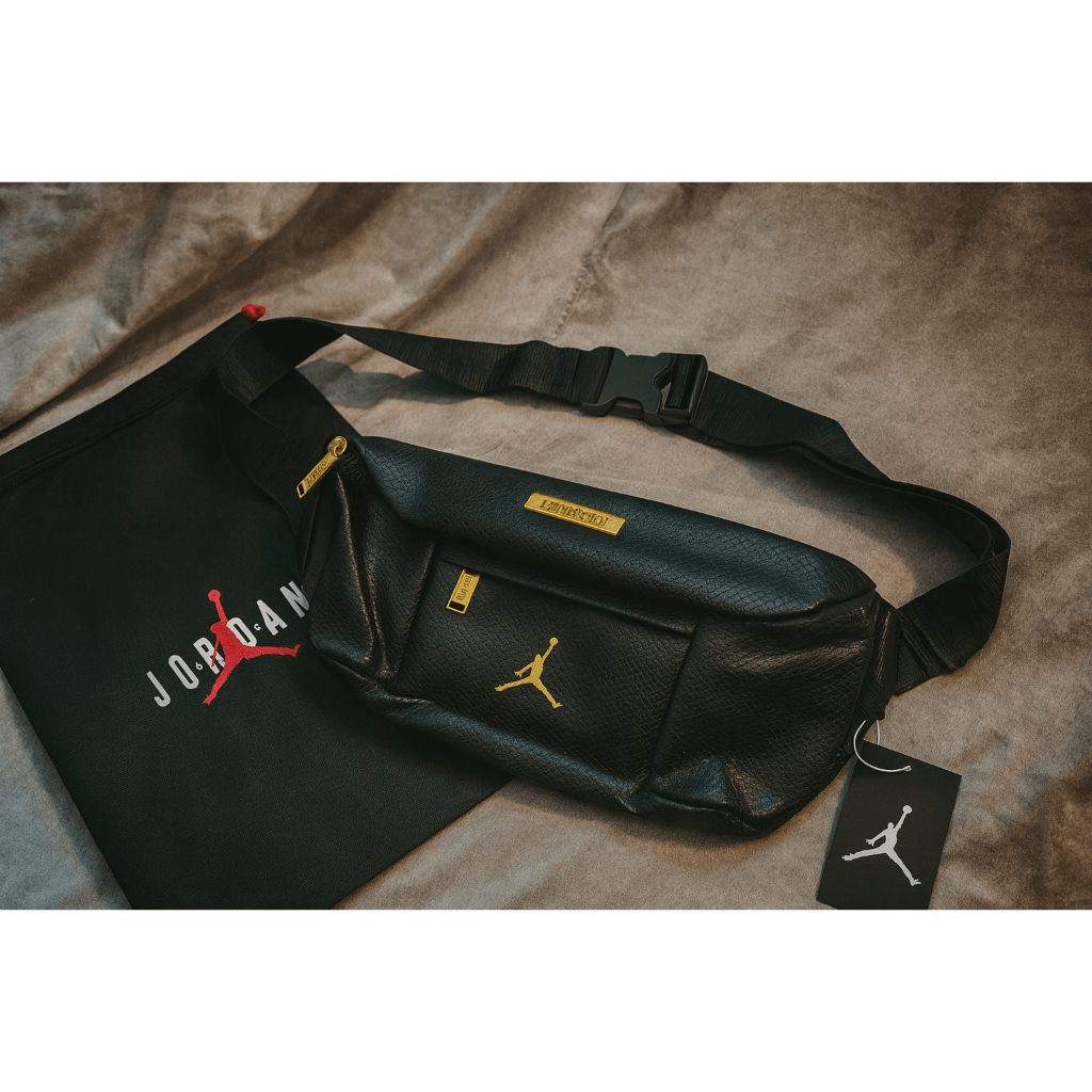 Waistbag Jordan Regal Crossbody Leather Snake Black Gold Premium Bonus Paperbag dan Keychain Sepatu 
