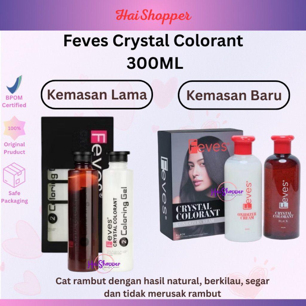 FEVES Crystal Colorant Black 300ML - Cat Rambut Hitam - Cat Rambut Uban Tahan Lama | Toning Feves | 
