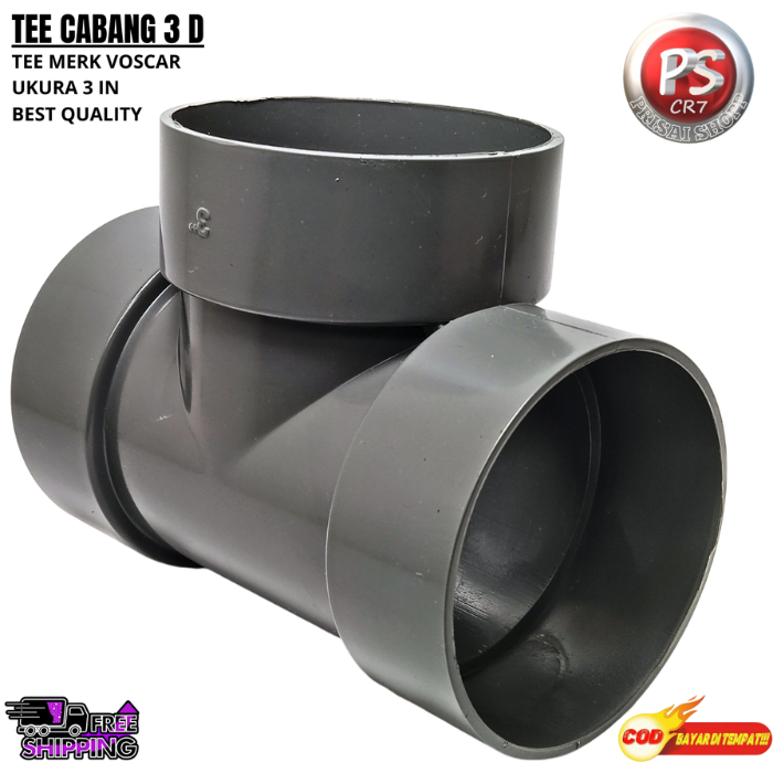 Tee D Fitting Pipa PVC 3 inch / Sambungan T 3 Cabang / 3 Arah Pipa PVC 3" Voscar Kuat Awet Ukuran 3 