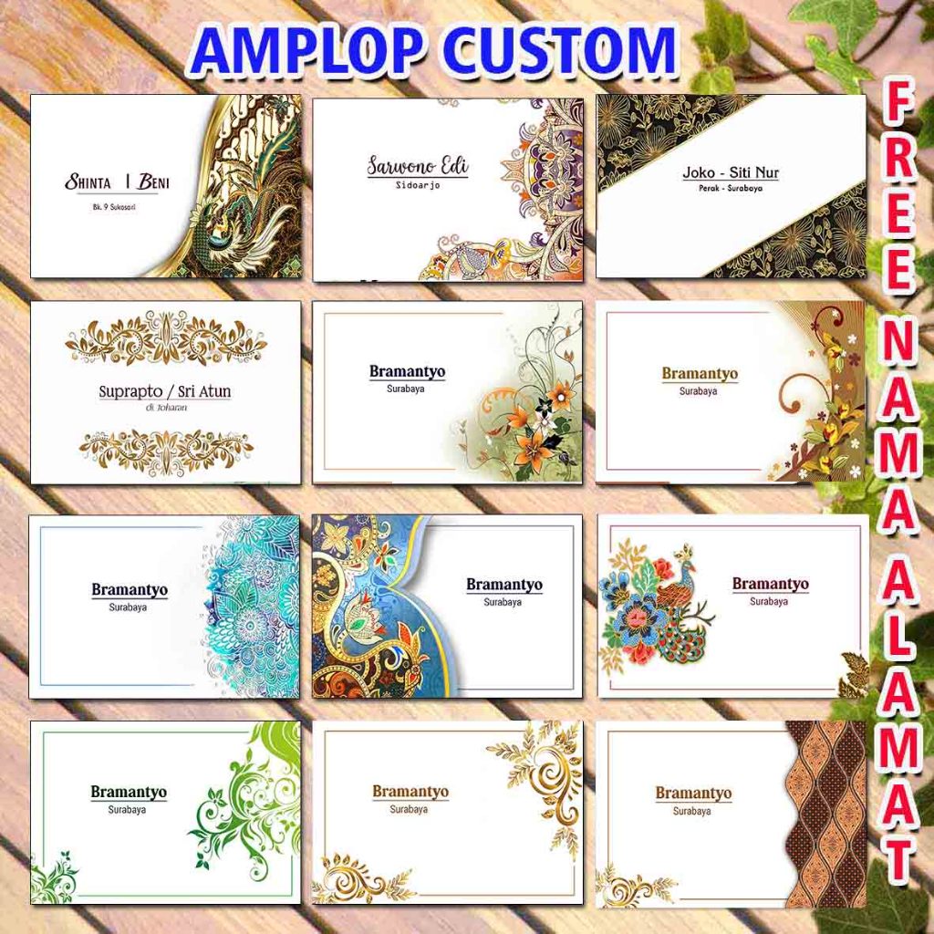 Amplop Motif /Kondangan /Custom ukuran sedang dan mini Gratis Design dan nama alamat