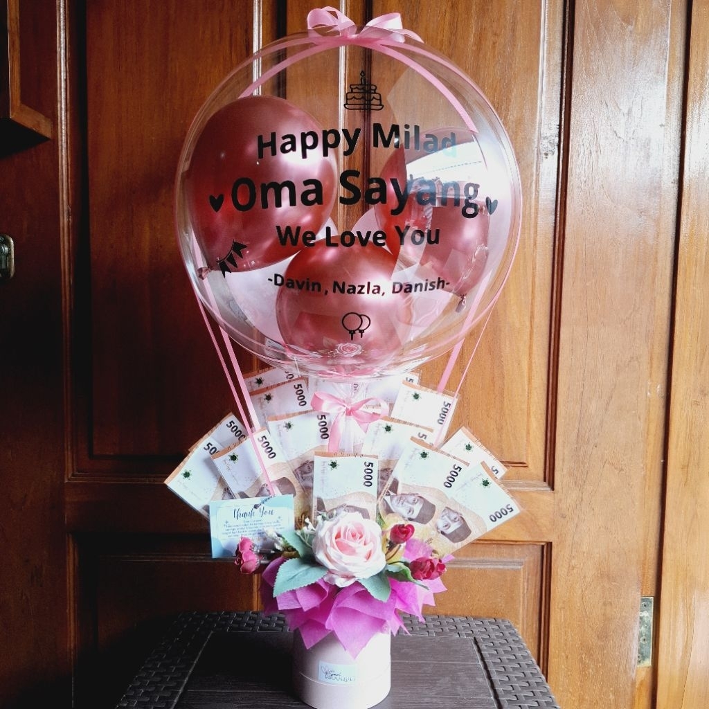 Doradoray_ Buket Balon Uang Buket Balon Uang Money Bucket Balon Bucket Balon Uang Mainan