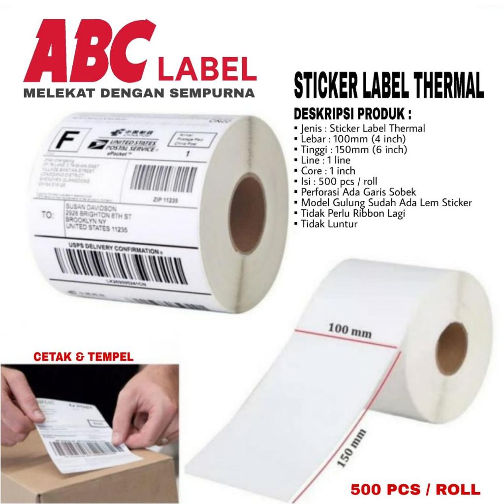 STIKER LABEL THERMAL 500LEMBAR UKURAN 100X150MM LABEL STICKER AWB 1 ROLL STICKER LABEL THERMAL