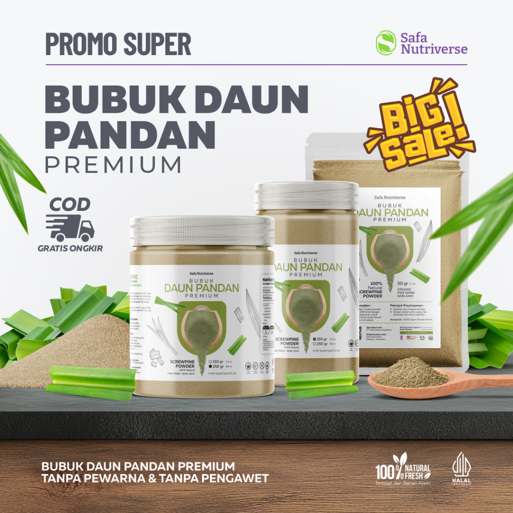 

Pandan Bubuk Murni Bubuk Daun Pandan Powder Alami Original 100% Tanpa Campuran Bahan Pokok Bumbu