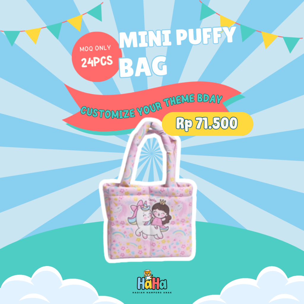 [CUSTOM] Hadiah Ulang Tahun Anak | Mini Puffy Bag Canvas Dolby | Mainan Edukatif, Souvenir, Merchand