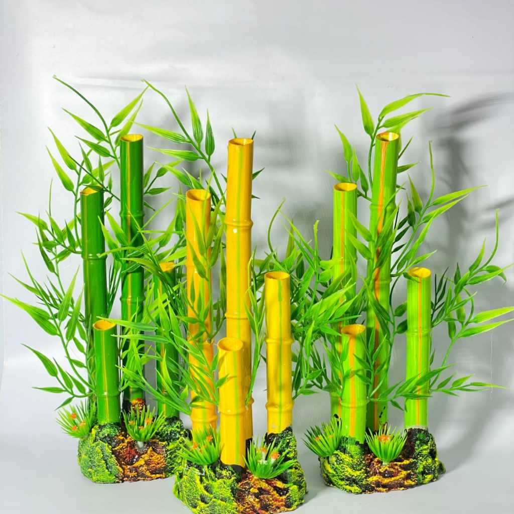 Hiasan Aquarium Bambu China l Hiasan Akuarium Tanaman hias Plastik Pohon Bambu Tinggi
