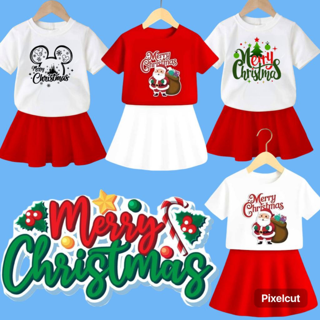 Setelan Rok Anak special Natal/Baju Anak Perempuan Tema natal untuk usia 1-10 Tahun