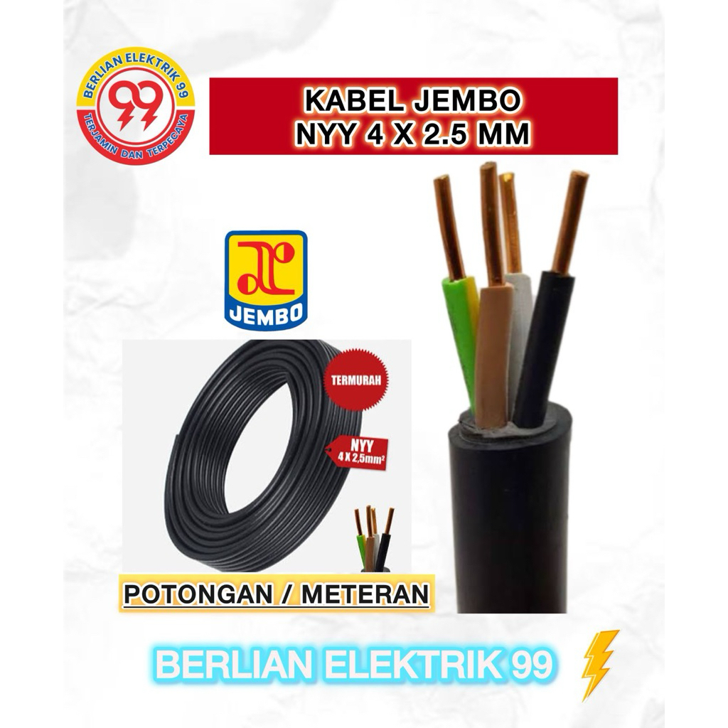 Kabel JEMBO NYY 4x2,5mm warna hitam kabel tunggal(per meter)