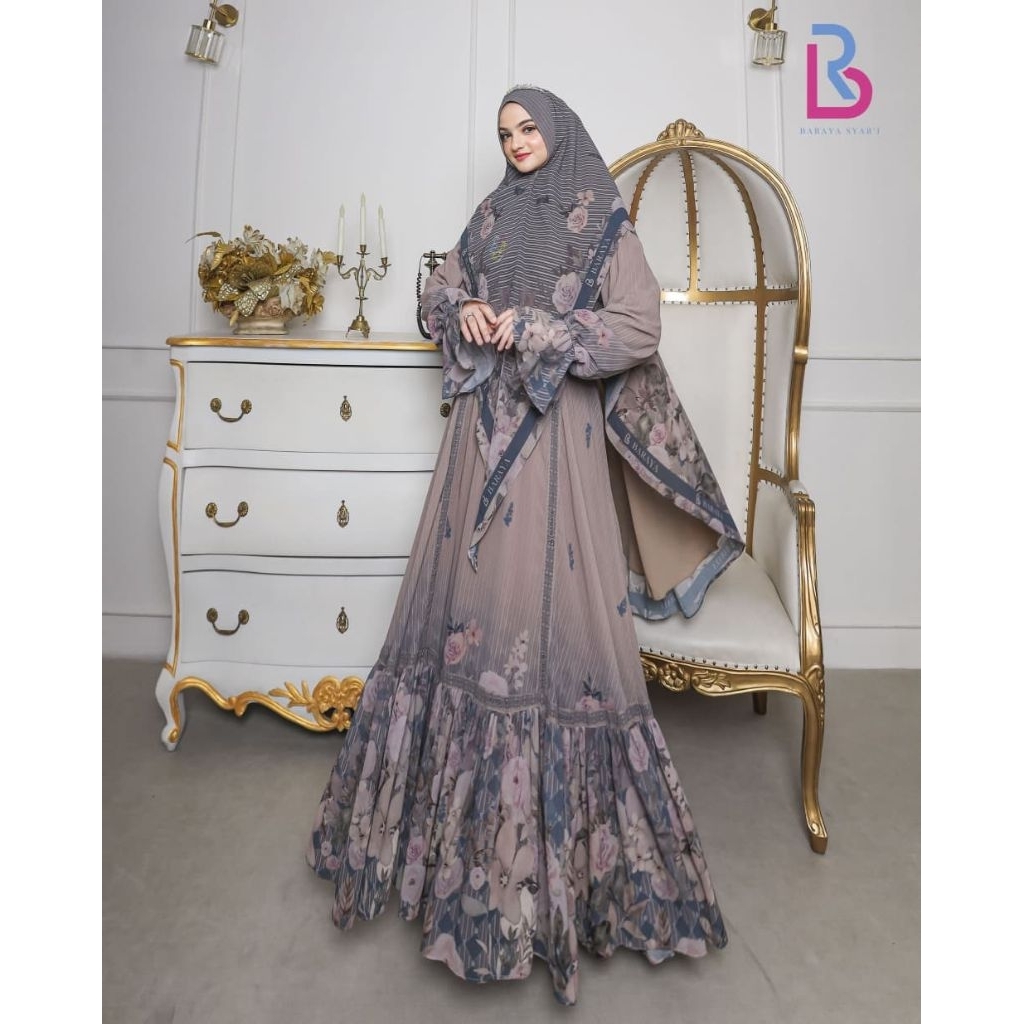 Azharun Series by Baraya Syari / gamis set khimar printing premium / gamis mewah kekinian terbaru HQ