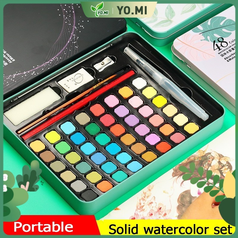 36/48 Watercolor Set Cat Air Set (Bonus Kuas dan Kertas Gambar) / Cat Air Padat / Solid Watercolor S