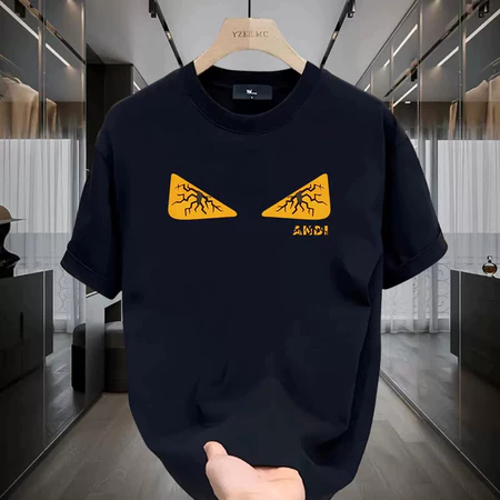 【COD】T-shirt Katun Remaja Crewneck Trendi FENDI Logo 100% Cotton Kaos Heavyweight Fit T Shirt Pria W