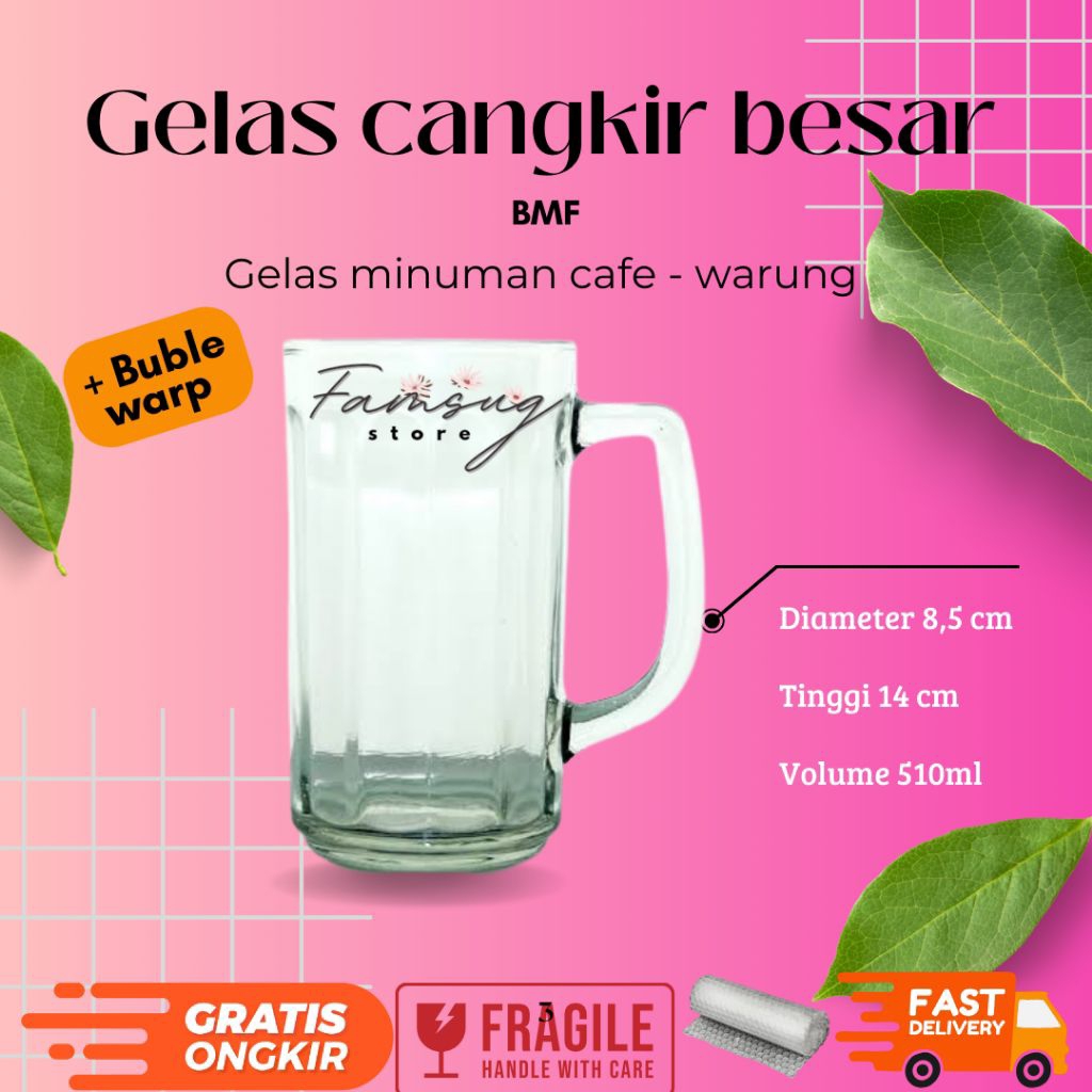 Gelas kaca BMF | Gelas cangkir besar | Gelas kopi | Gelas teh | Gelas Jamu | Gelas warung | Gelas ca