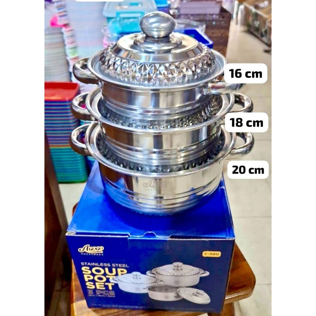 panci soup pot ini 3 pcs bahan stainless/panci soup pot Agogo