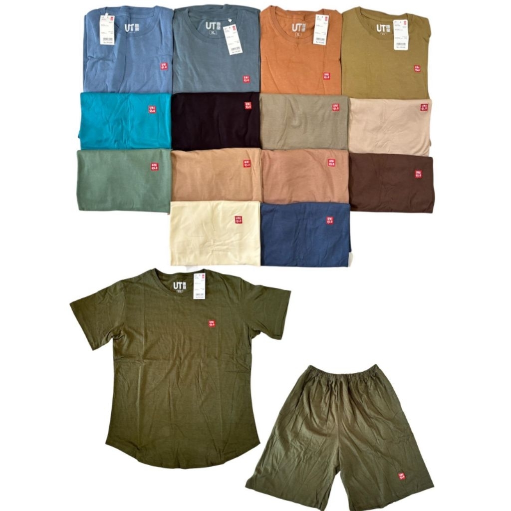 one set kaos | setelan pendek cewek | oneset Uniqlo | size M-XXL