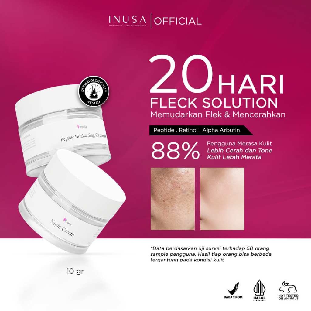 Inusa Paket Flek 2 Cream (Peptide Brightening dan Night Cream Retinol BPOM)