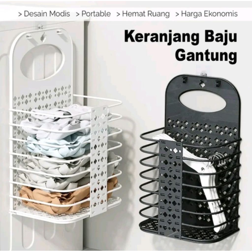 Cod - Grandsuka93 Keranjang Laundry Gantung Dinding Lipat Platik Keranjang laundry lipat Tempat kain