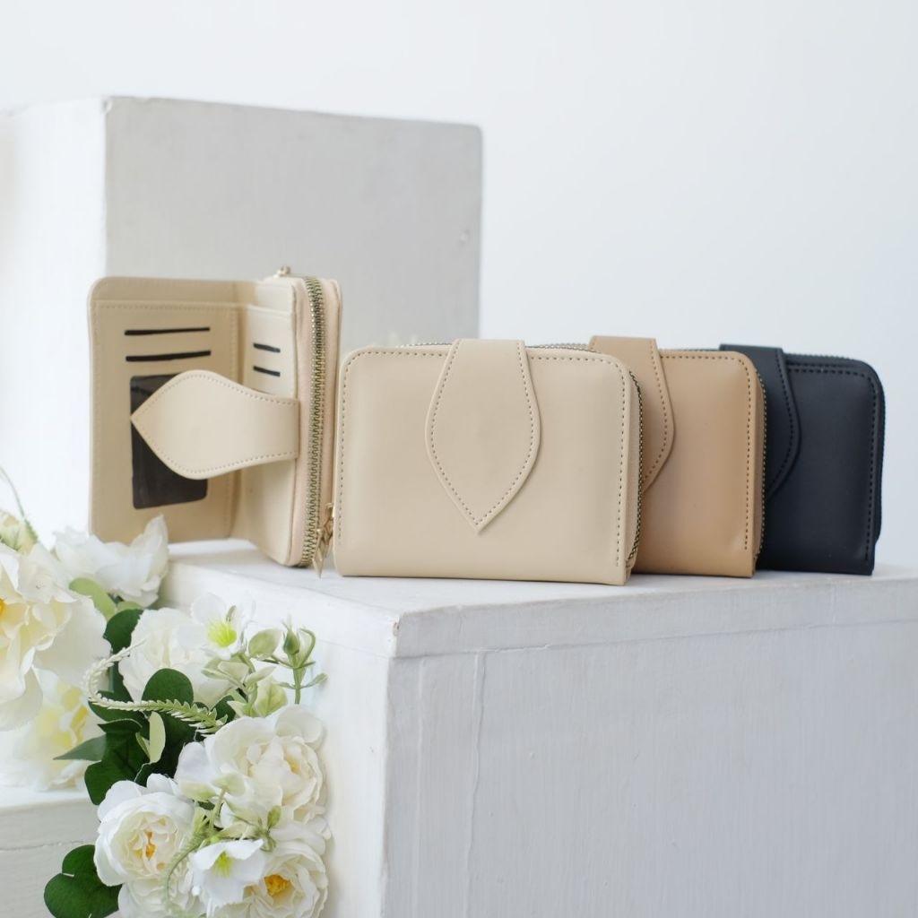 DOMPET LEAF dompet wanita mini lipat dompet kartu lipat wanita kecil estetik dompet multifungsi domp