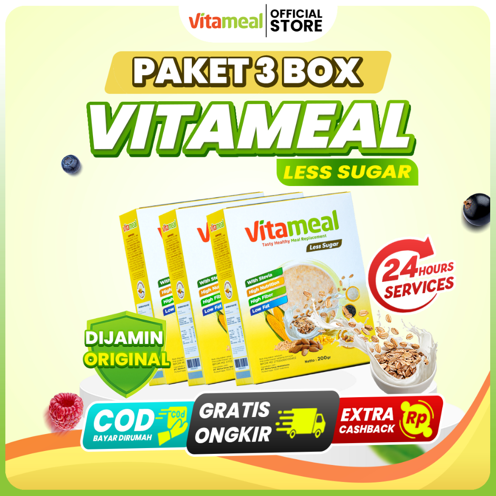

PAKET PROMO 100 RIBU BELI 3 Vitameal Less Sugar Vitamil official diabetes kolesterol VITAMINILK HIPERTENSI