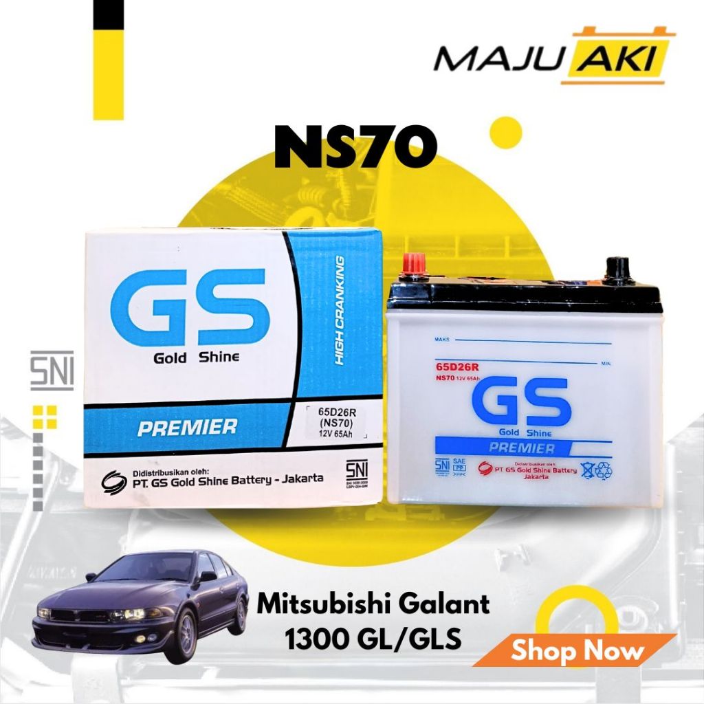 Aki Mobil Miitsubishi Galant Aki Basah GS Gold Shine Dry Charge Premier NS70 12V 65Ah