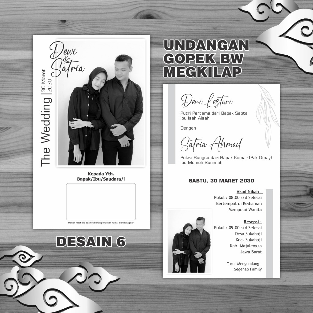 UNDANGAN PERNIKAHAN GLOSSY BW ELEGAN  & MENGKILAP - UNDANGAN PERNIKAHAN FOTO