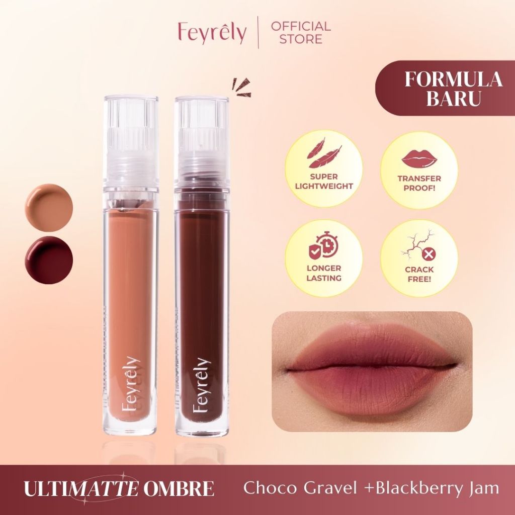 [BARU] FEYRELY 2-in-1 ULTIMATTE LIP CREAM SET OMBRE 11 Choco Gravel + 14 Blackberry Jam