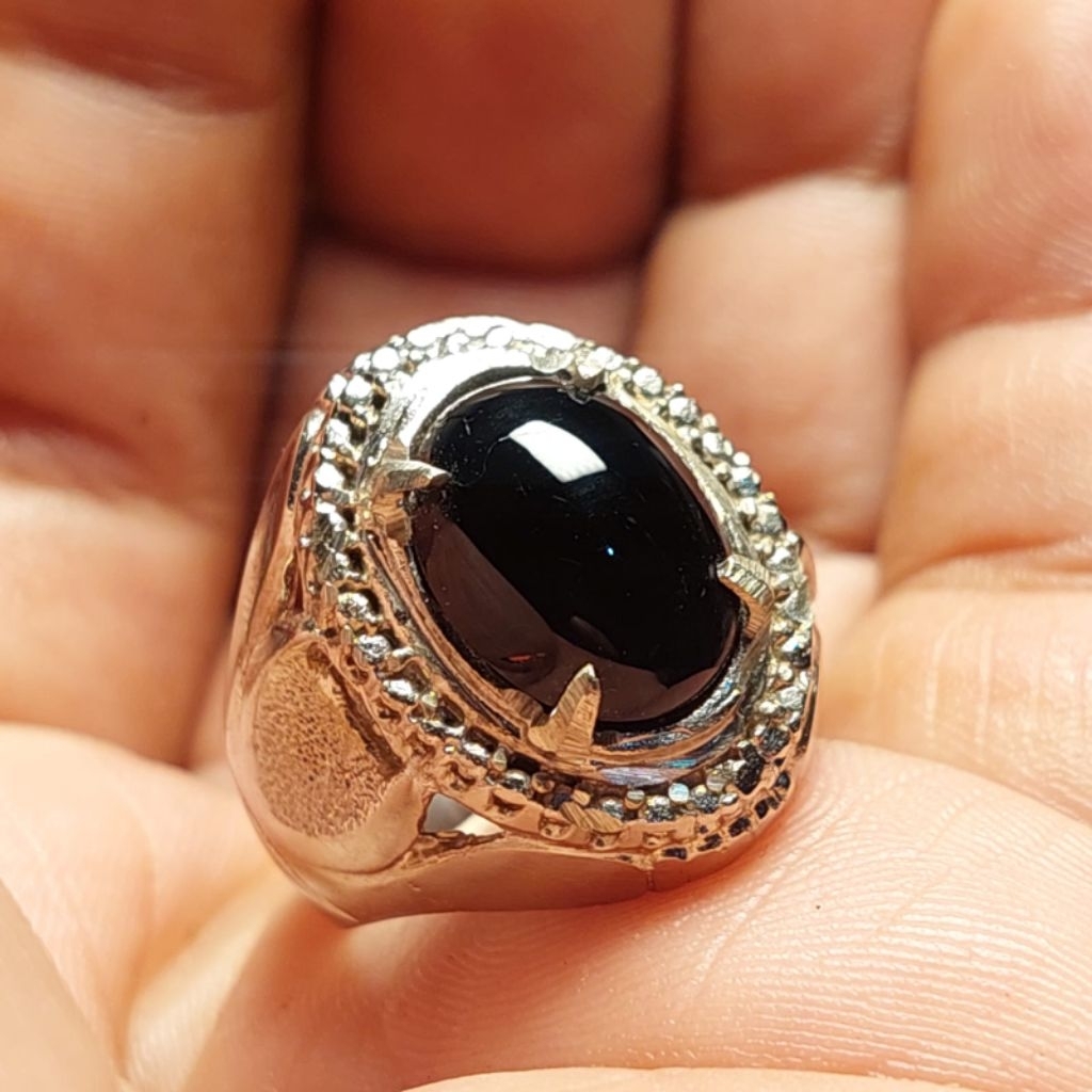 Cincin batu kecubung kopi kalimantan hitam senter coklat / batu kristal hitam quartz