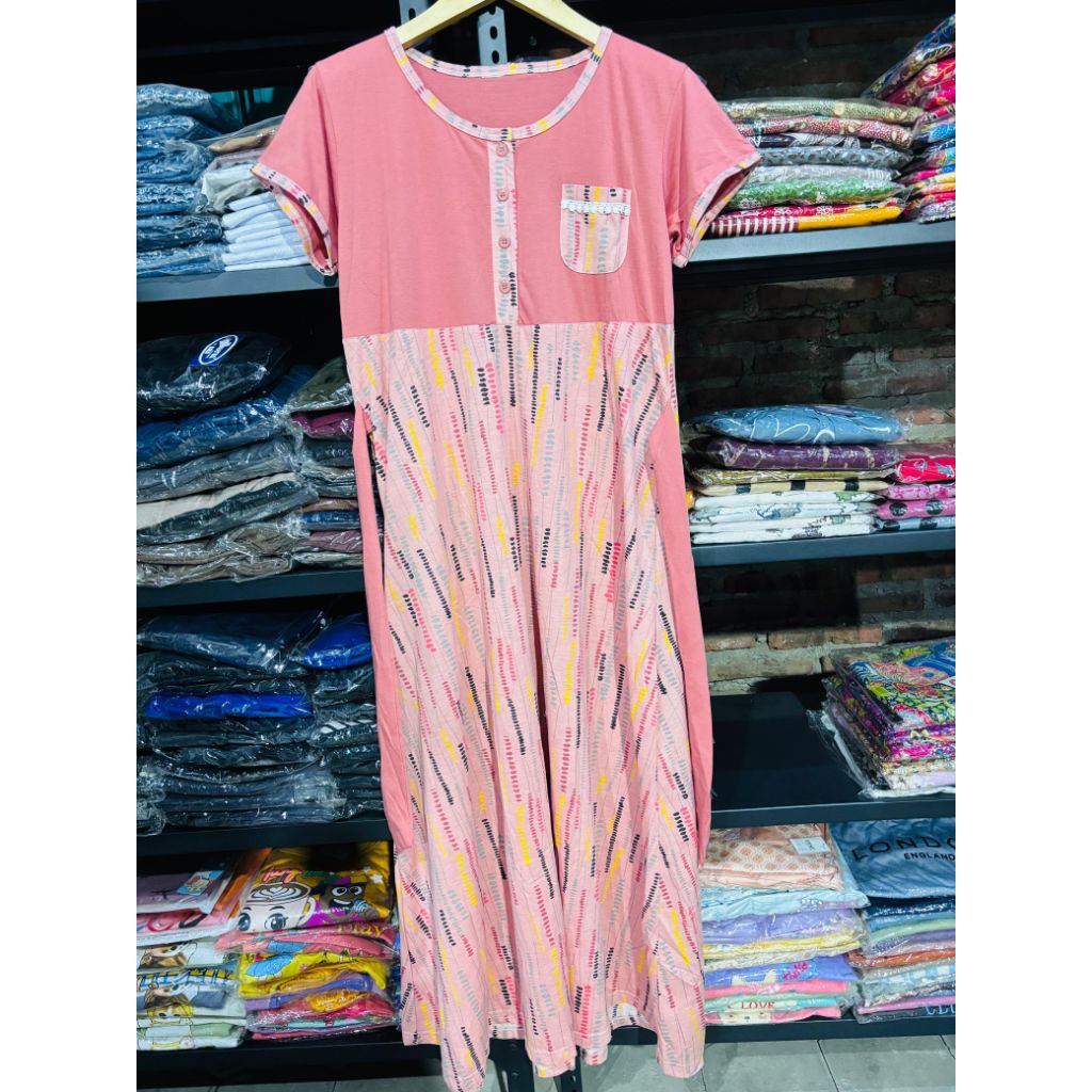 Daster Babydoll Dewasa Lengan Pendek dan Panjang Bahan Kaos Bertali Daster Kaos Tebal