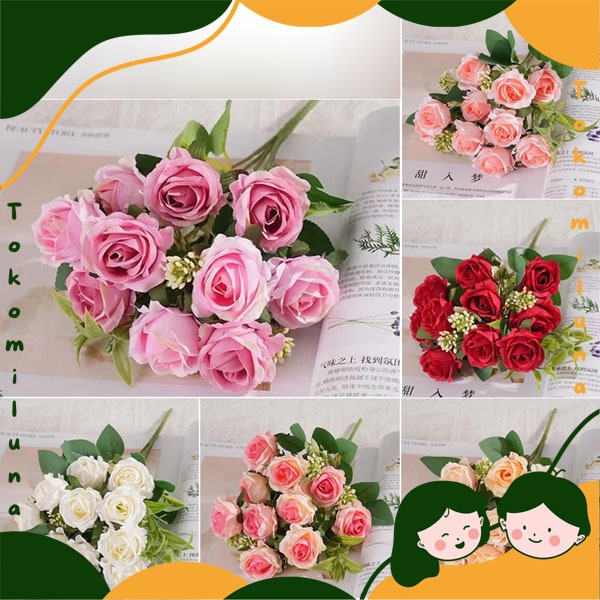 Artificial flower small rose 5 cabang 10 bunga mawar cantik bunga palsu dekorasi hiasan MK2010