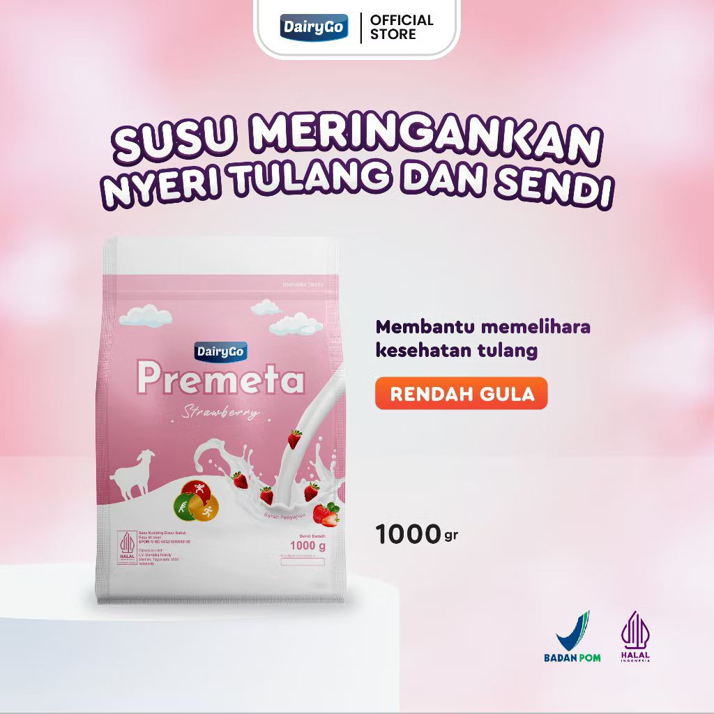 Susu Kambing Etawa Bubuk Strawberry 1000g 1kg DairyGo Premeta