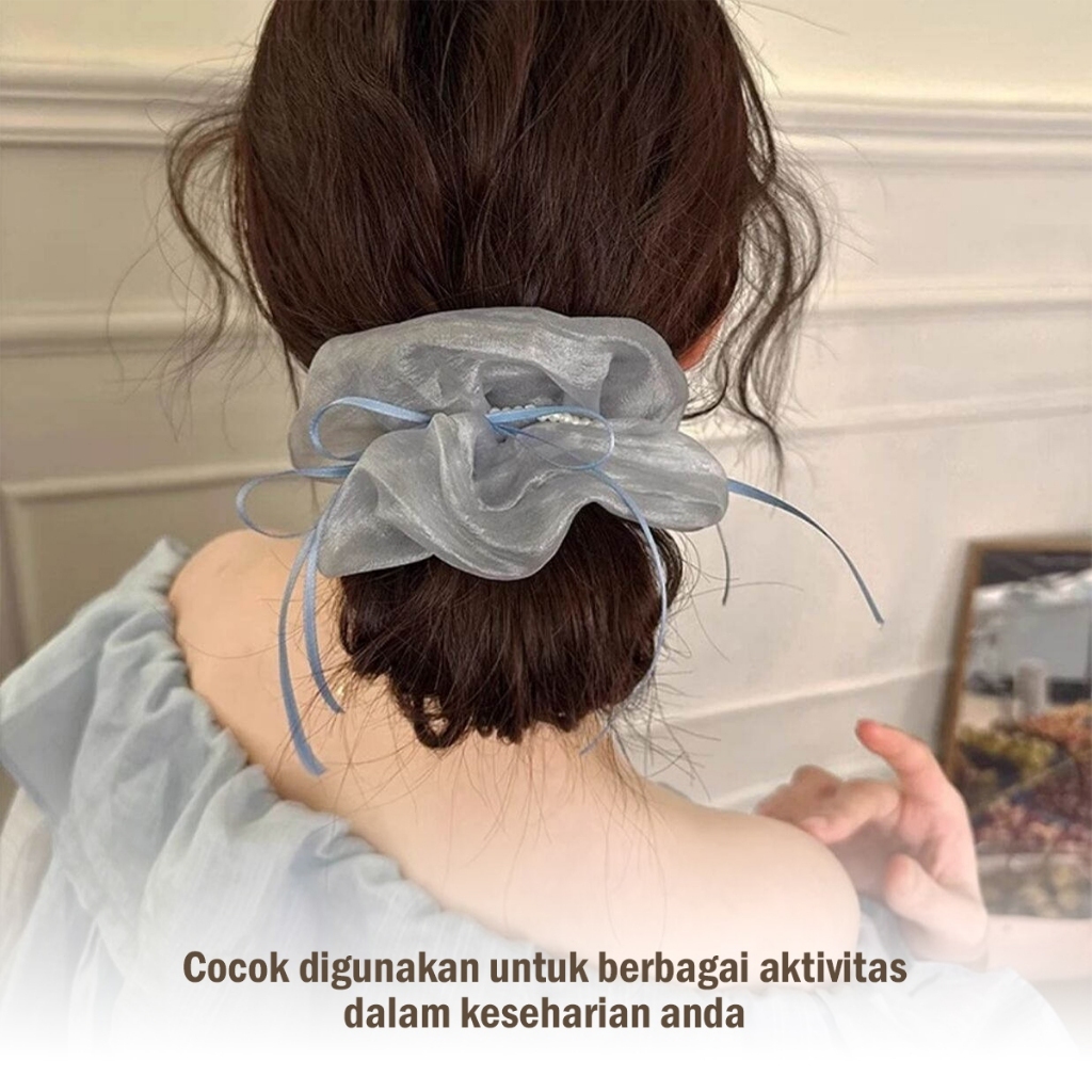 Ikat Rambut Pita Mutiara Elegan – Jepitan Wanita Warna Biru Muda Pastel