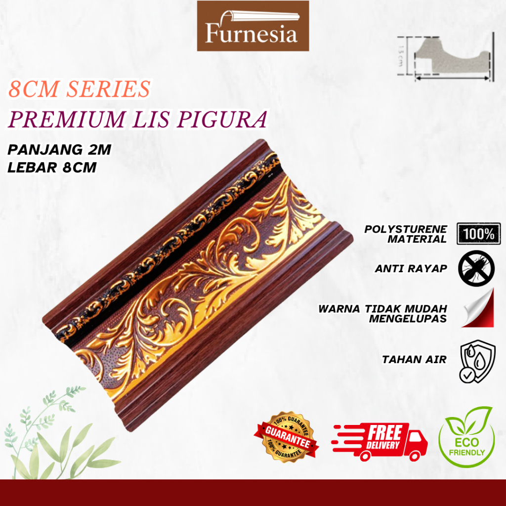 FURNESIA Material Bingkai Lis Pigura / Lis Plafon / Lis Profil / Lis tembok PVC 8CM Series Premium M