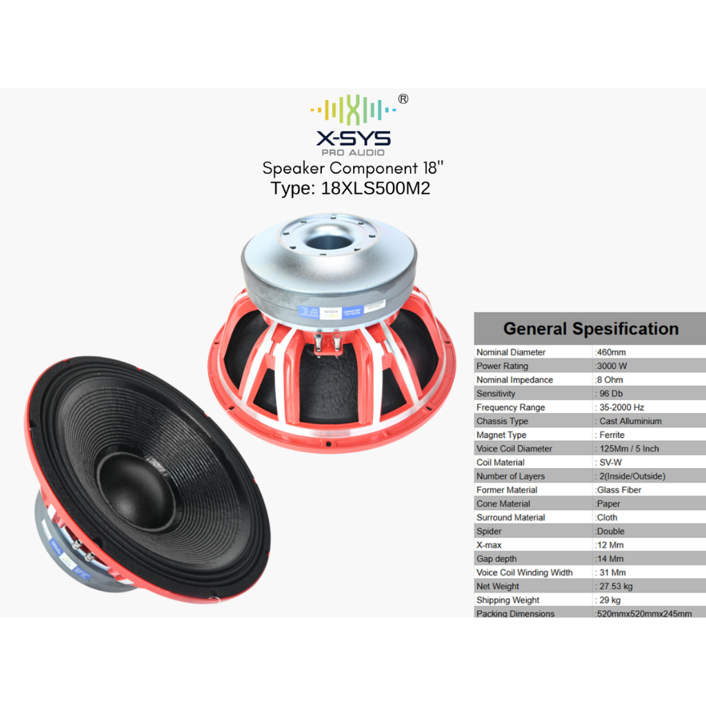 SPEAKER COMPONENT XSYS 18XLS500 M2 XSYS COIL 5 Inch (DOUBLE MAGNET)