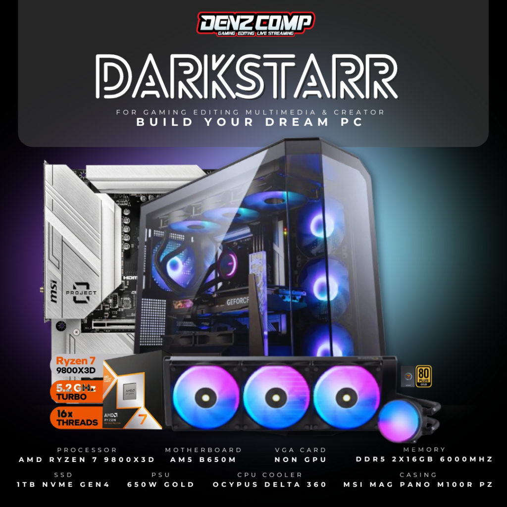 PC RAKITAN AMD RYZEN 7 9800X3D / DDR5 32GB / NVMe 1TB - PC GAMING DESAIN - (TANPA VGA)