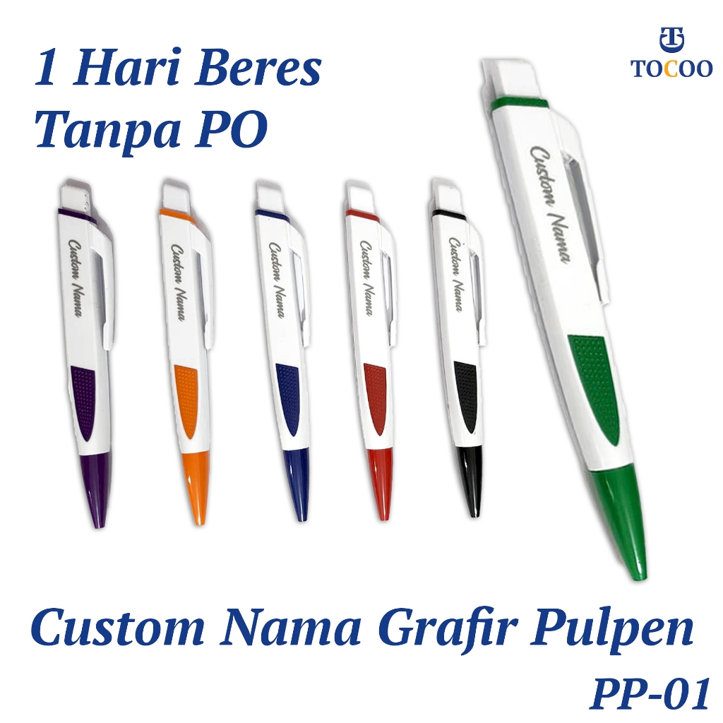 

Pulpen Gepeng Plastik Custom Nama Grafir Satuan 2 Sisi Souvenir Pernikahan Kantor Seminar PP-01