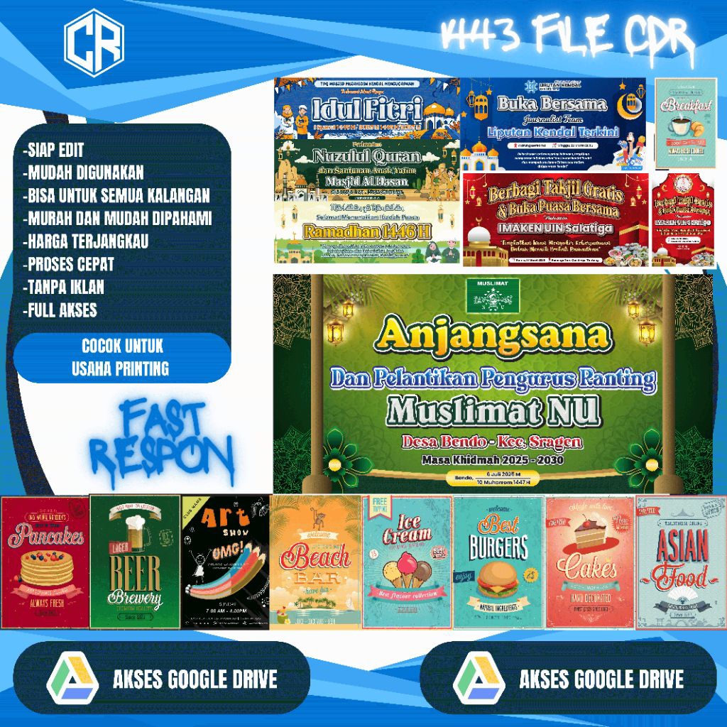 Paket 1443 Desain Spanduk CorelDRAW (.CDR) Siap Edit – Template Banner Printing